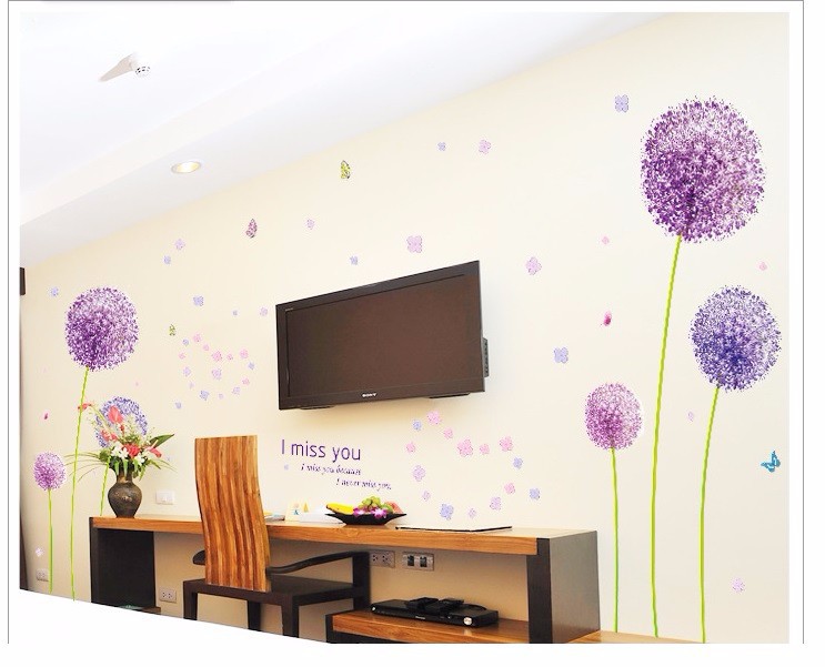 Decal dán tường hoa bồ công anh tím size bé