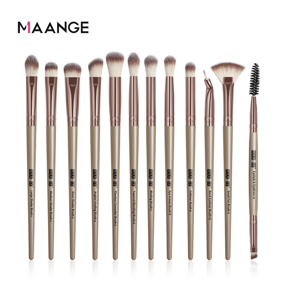Bộ cọ trang điểm 12 cái Maange mới màu đen được làm chất liệu nhựa và tóc tổng hợp chất lượng cao an toàn không gây độc hại - INTL