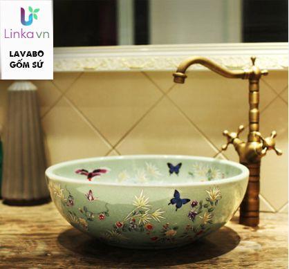 Chậu rửa lavabo gốm sứ nghệ thuật LAV009 - Họa tiết mùa xuân sống động