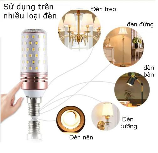 Combo Bóng đèn Led Bắp Ngô 3 Chế Độ 12w E27 E14