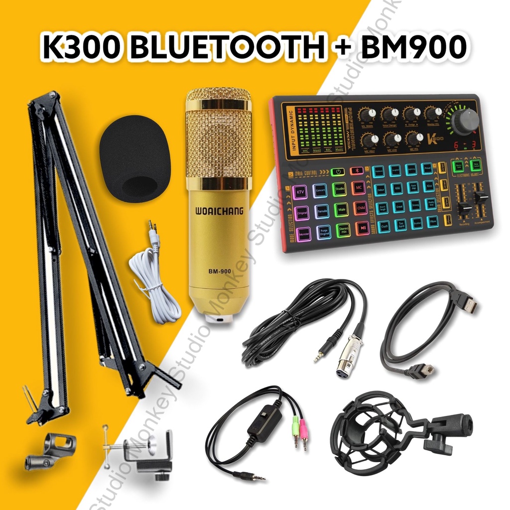 Mic Livestream | Micro thu âm Sound Card K300 & Mic BM900 Hát Livestream Điện Thoại Chuyên Nghiệp, Monkey Studio