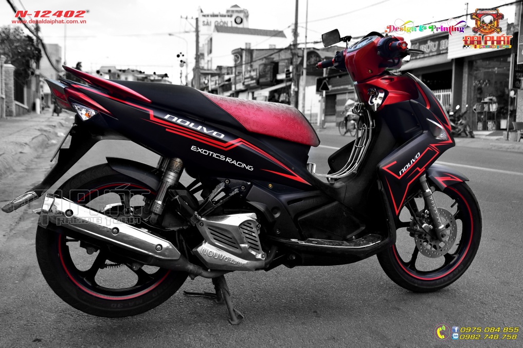 Tem Trùm Xe Novo 4 Mẫu Chỉ Đỏ Đen Nhám