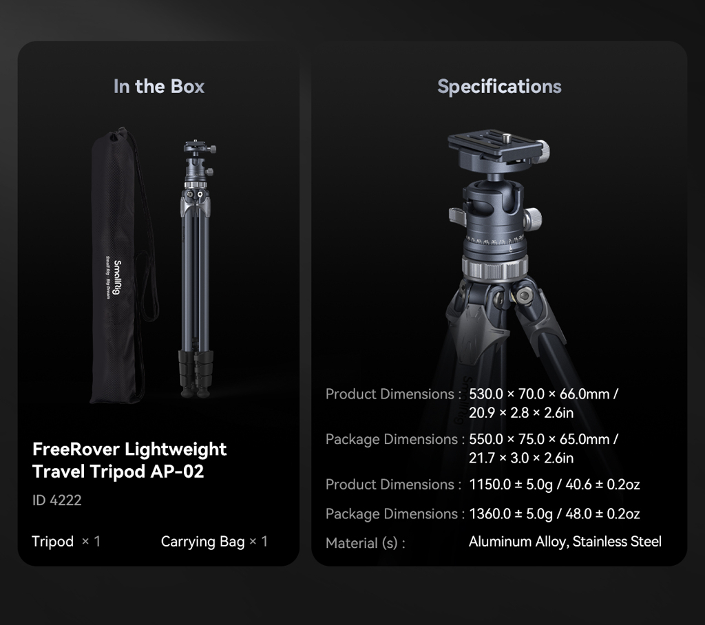 Smallrig Lightweight Travel Tripod AP 02-4222