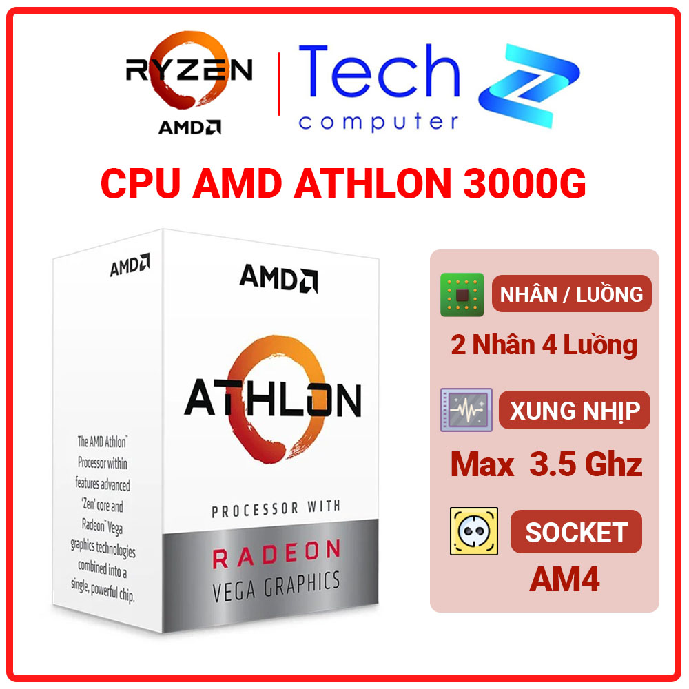 CPU AMD ATHLON 3000G (3.5GHZ, 2 CORES, 4 THREADS , 5MB CACHE, 35W) - SOCKET AMD AM4