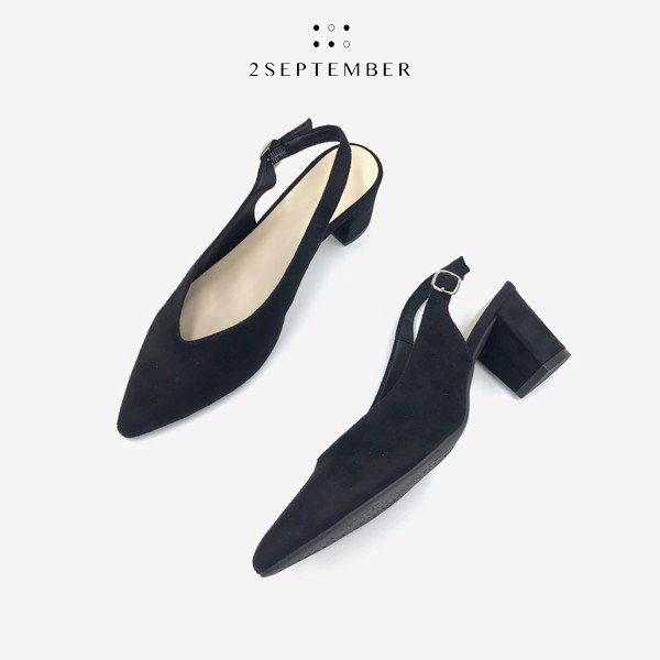 [HCM]Giày Slingback cao gót 5cm mũi nhọn 2September Yala V Black