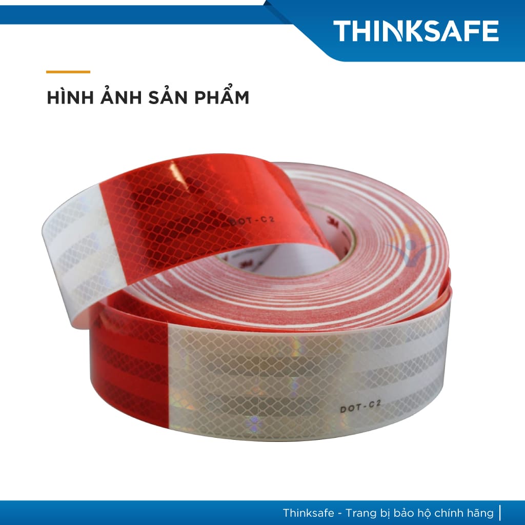 Băng keo phản quang 3M 983 trắng - đỏ, phản quang theo cấu trúc kim cương bền màu chuyên dùng phản quang xe máy ôtô nhà xưởng - Bảo hộ Thinksafe