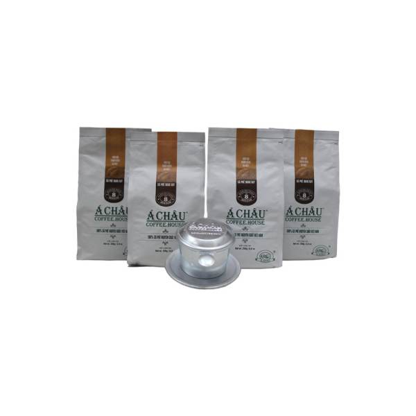 Bộ 4 túi Cà phê rang xay Số 8 250g Regular A Chau Coffee Gu Thuần Việt (Trắng)