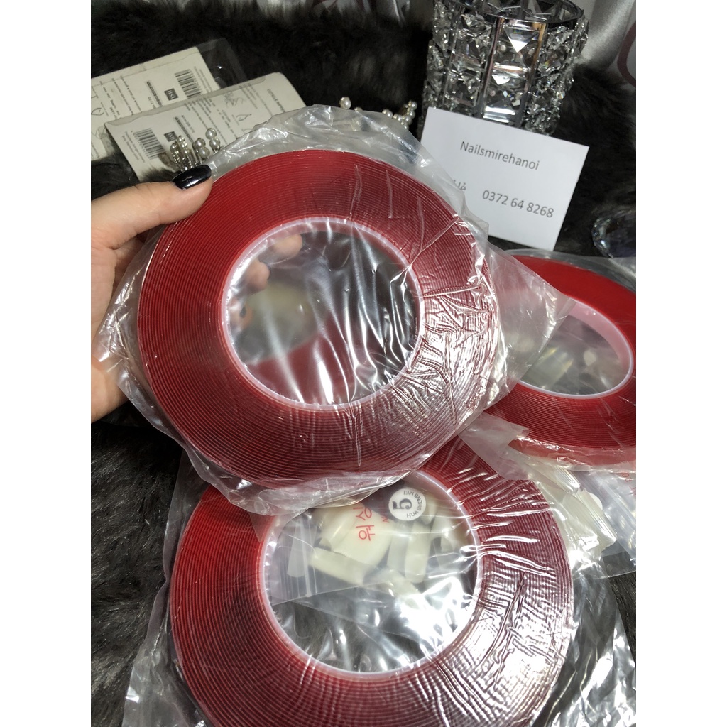Băng Dính Đỏ 2 Mặt Tạo Fan Mi , Dán Mẫu Móng ( Cuộn Lớn).