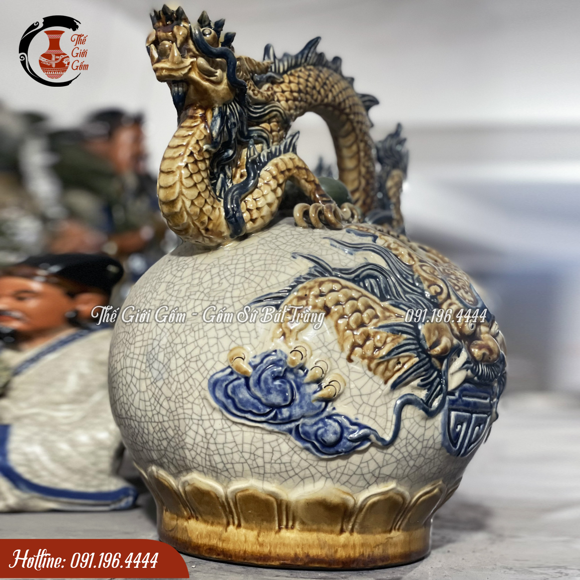 Bình vôi ăn trầu gốm sứ Bát Tràng men rạn