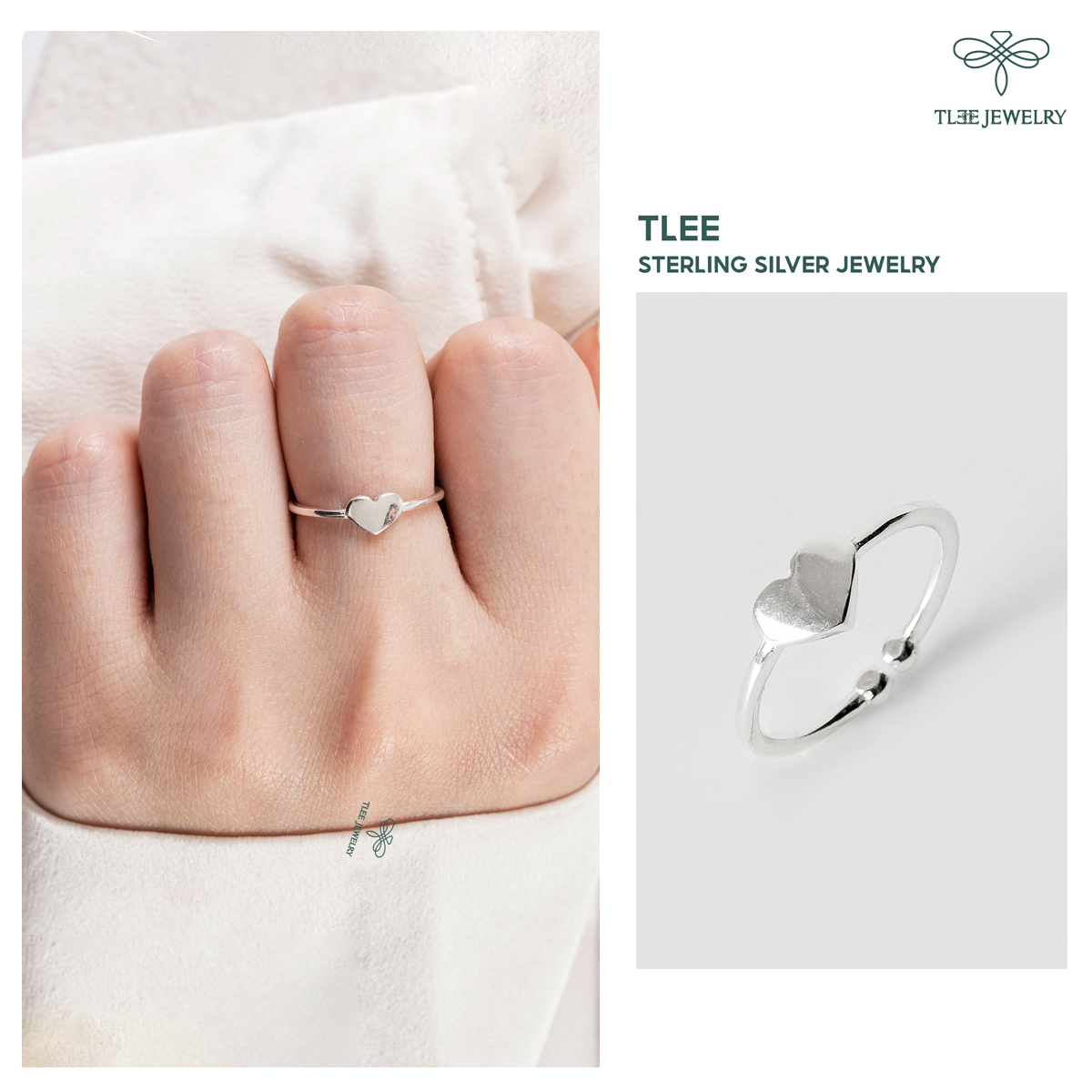 Nhẫn bạc nữ TLEE tim trơn freesize cá tính TleeJewelry A0233