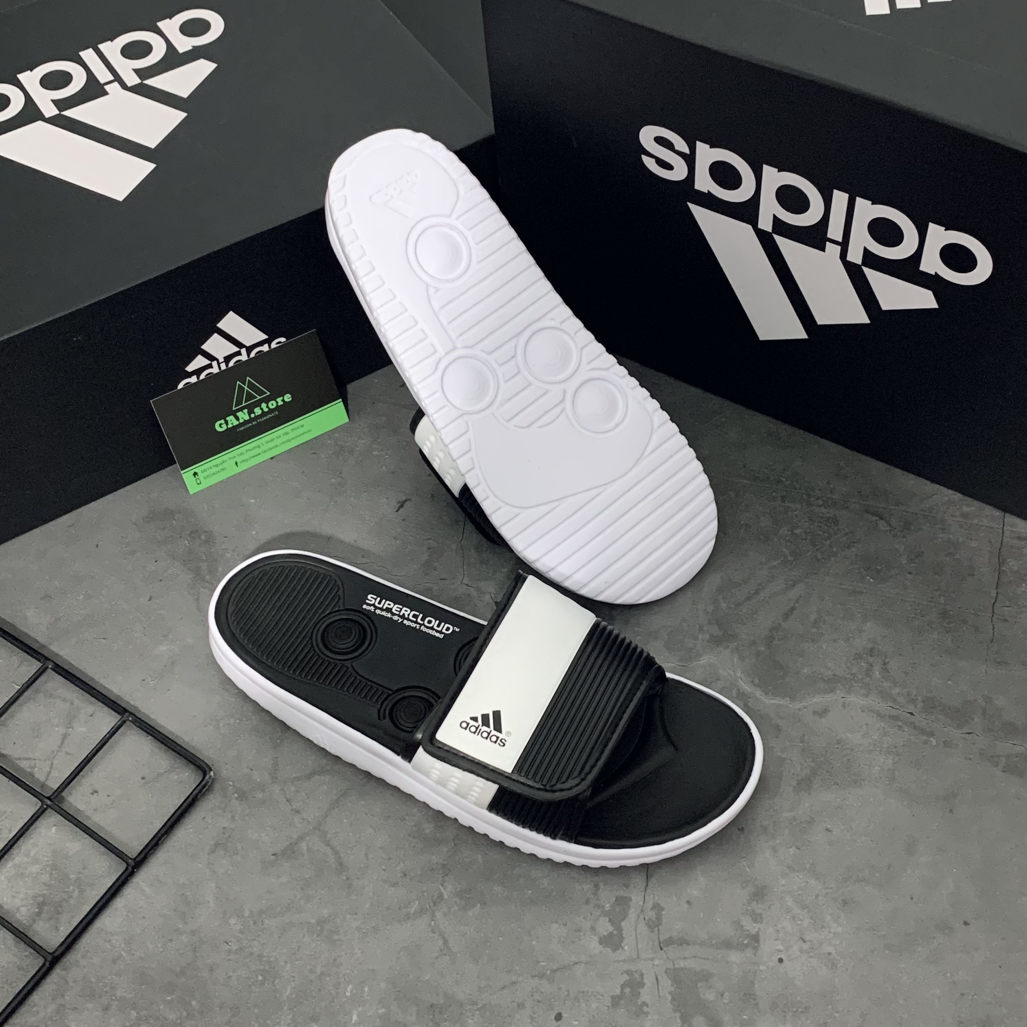 DÉP ADIDAS NỆM RC ĐEN TRẮNG - Chuẩn chỉ full box