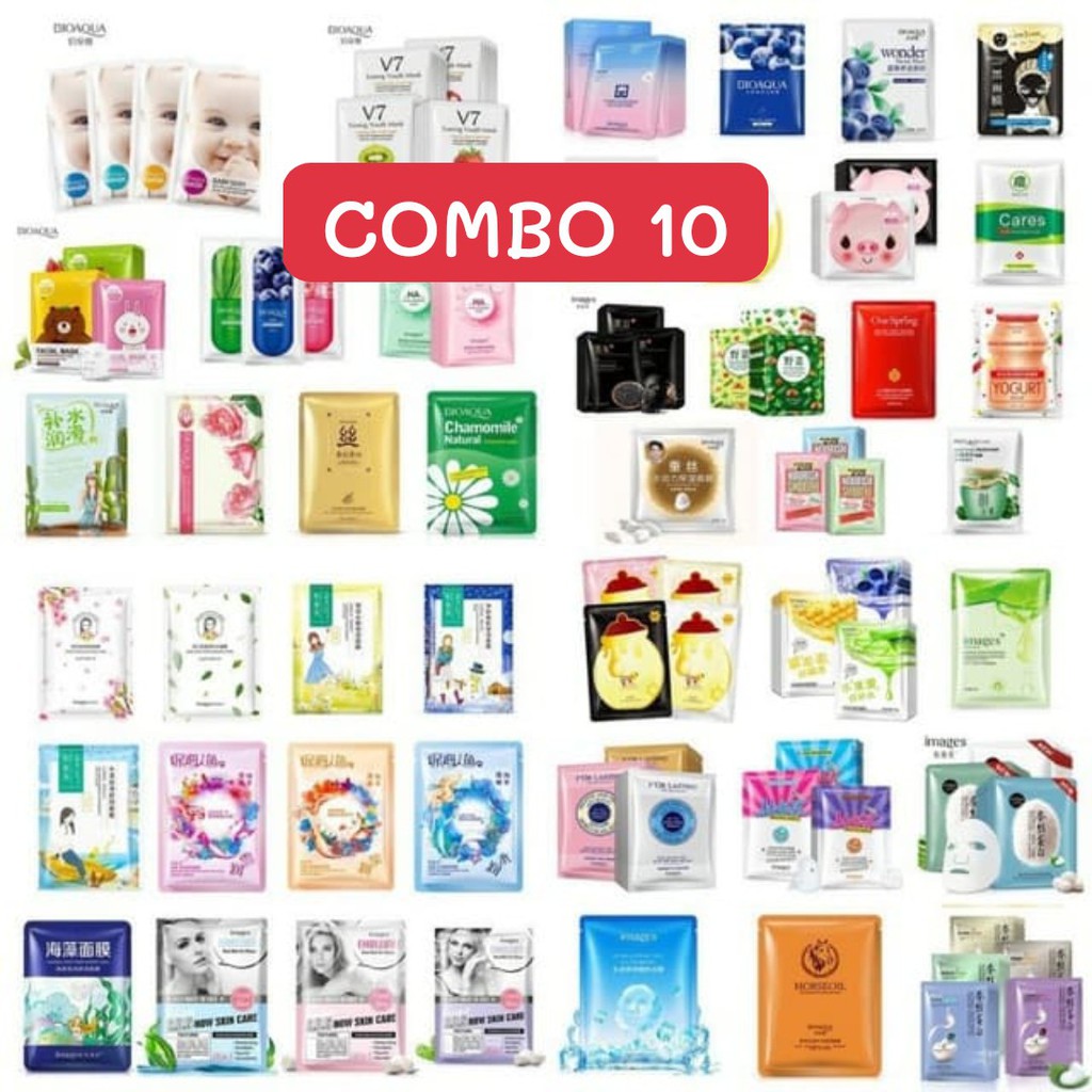 [Combo 10 miếng] Mặt nạ giấy dưỡng da mụn cấp ẩm thải độc