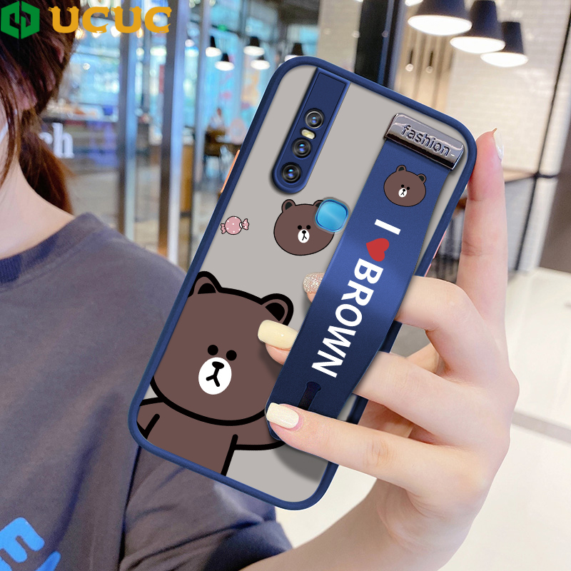 Ốp Điện Thoại UCUC Dành Cho Ốp Vivo V15 1819 Ốp Lưng Gấu Nâu Hoạt Hình Mờ Chống Sốc Ốp Điện Thoại (Có Dây Đeo Cổ Tay) Ốp Bảo Vệ Toàn Bộ Ống Kính Viền Mềm Ốp Điện Thoại Siêu Mỏng