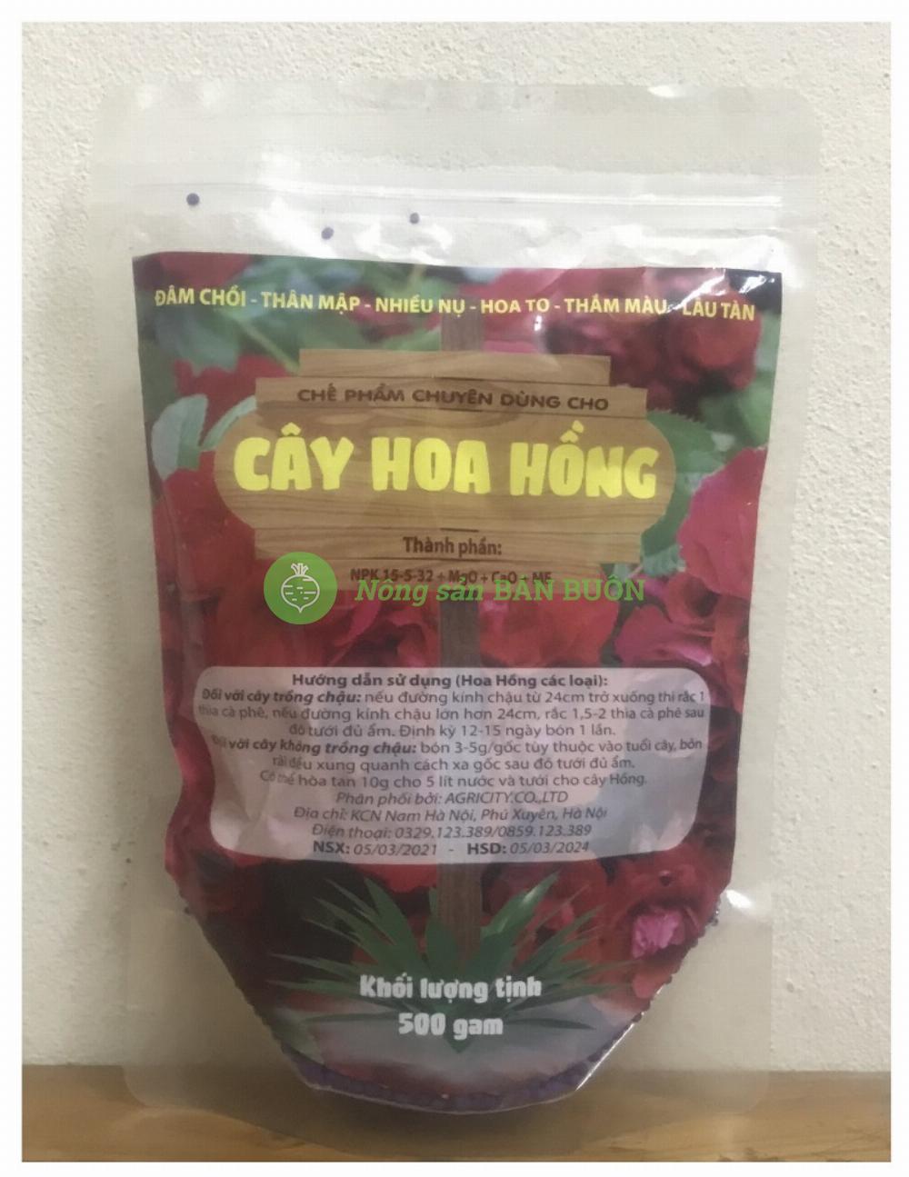 Chế Phẩm Chuyên Dùng Cho Cây Hoa Hồng, Giúp Cây Đâm Chồi - Thân Mập - Nhiều Nụ - Hoa To - Thắm Màu - Lâu Tàn, Khối Lượng: 500g