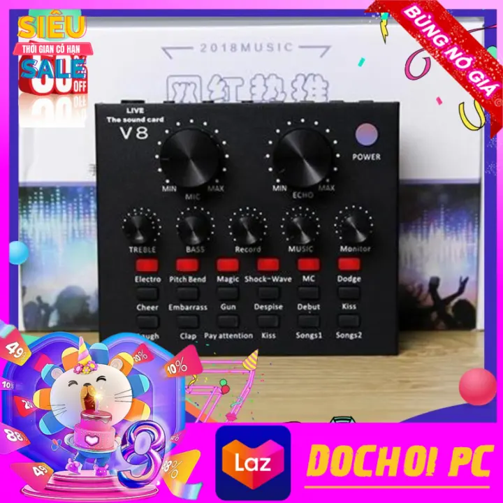 Bộ Sound Card Thu âm V8 bluetooth có AutoTune Chất Lượng Cao điều chỉnh âm thanh tạo phòng Thu tại nhà