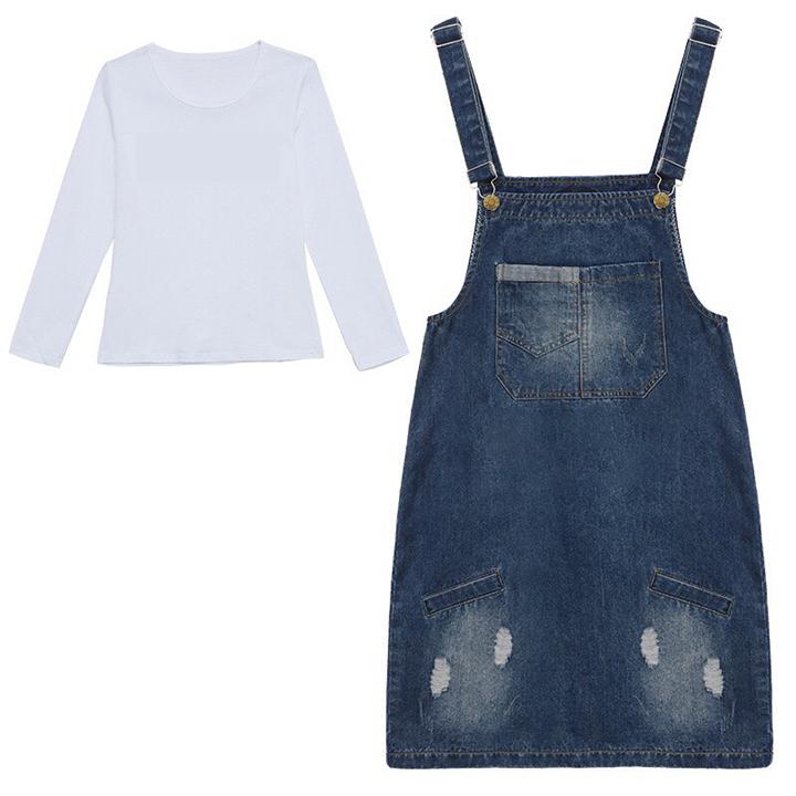 Đầm Yếm Jean Nữ Wash Cào Duyên Dáng