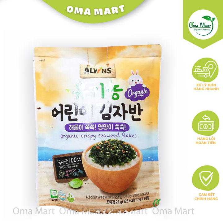Rong biển rắc cơm vị hải sản hữu cơ cho bé Alvins 21g