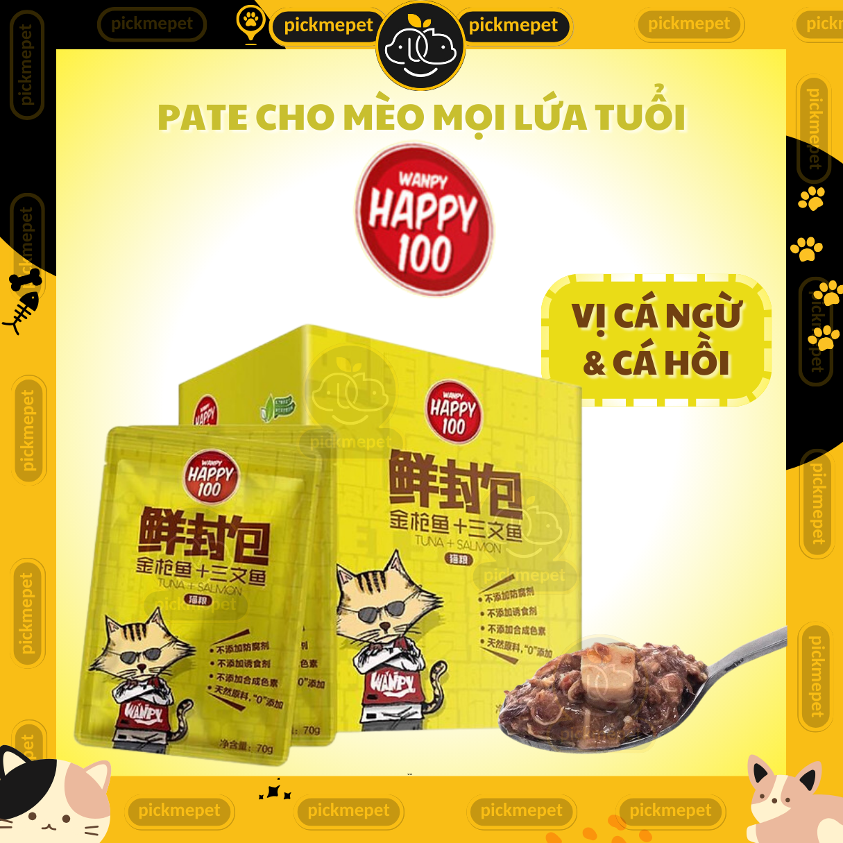 Pate Wanpy Happy 100 Cho Mèo Mọi Lứa Tuổi 70g