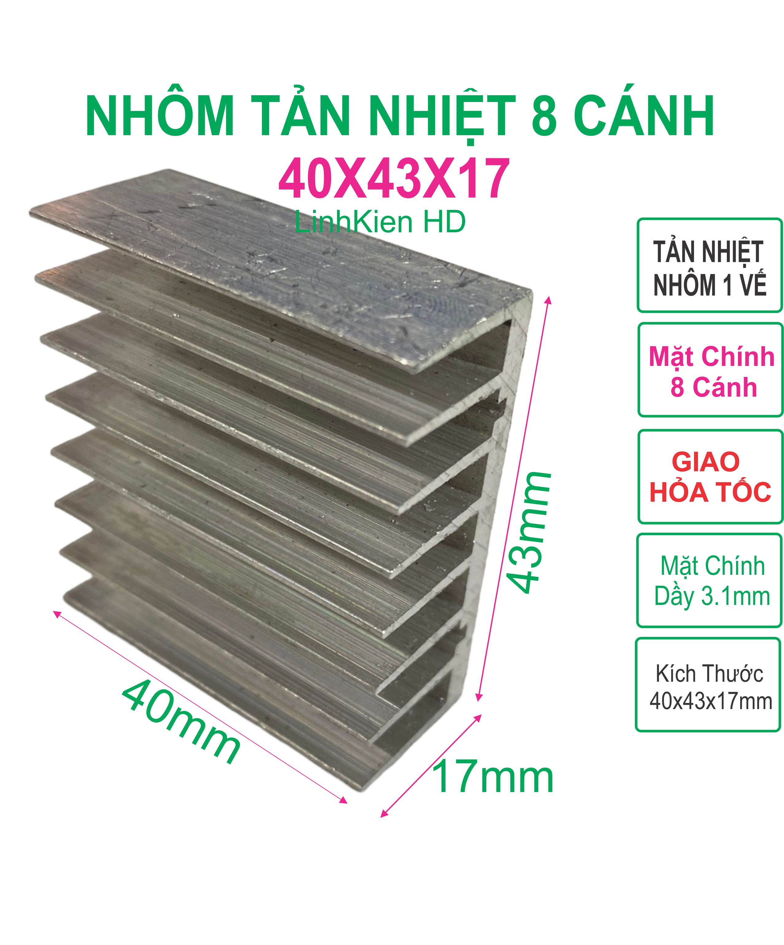 Combo 10 nhôm tản nhiệt 8 cánh 40x43x17mm - linhkien hd