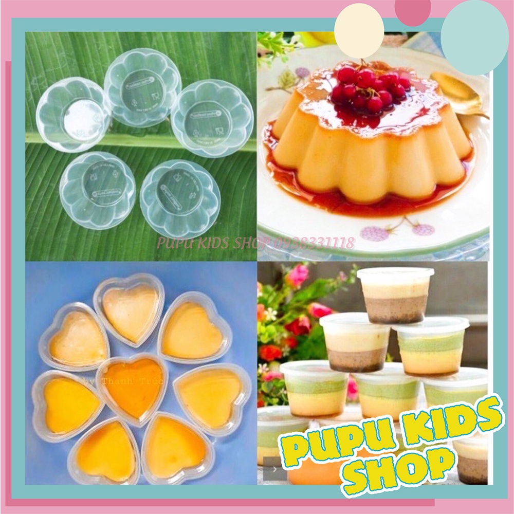 Khuôn làm bánh plan, rau câu, pudding hình tim, tròn, hoa có nắp 90ml - loại 1