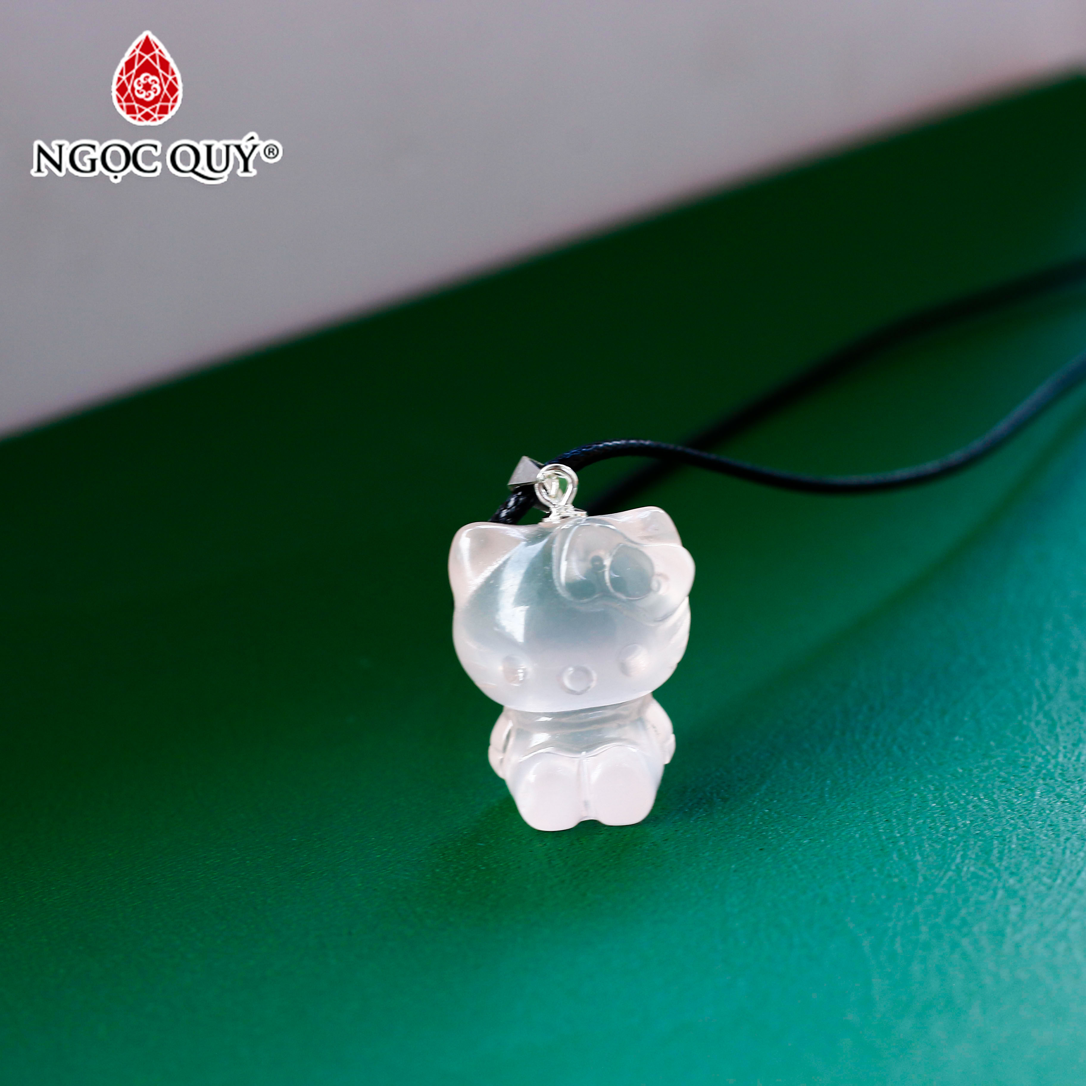 Mặt dây chuyền mèo kitty pha lê hồng cao cấp - Ngọc Quý Gemstones