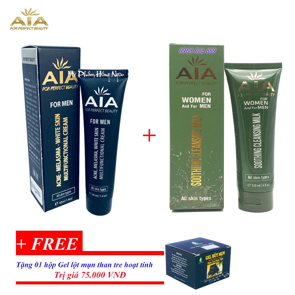 Mỹ Phẩm AIA - Bộ đôi kem và sữa rửa mặt Mụn chuyên sâu dành cho Nam + Tặng 01 hộp Gel lột mụn than tre hoạt tính