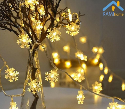 Dây đèn led trang trí cây thông noel tết phòng ngủ loại nháy Hoa tuyết và hình khác dài 4m mã 26004