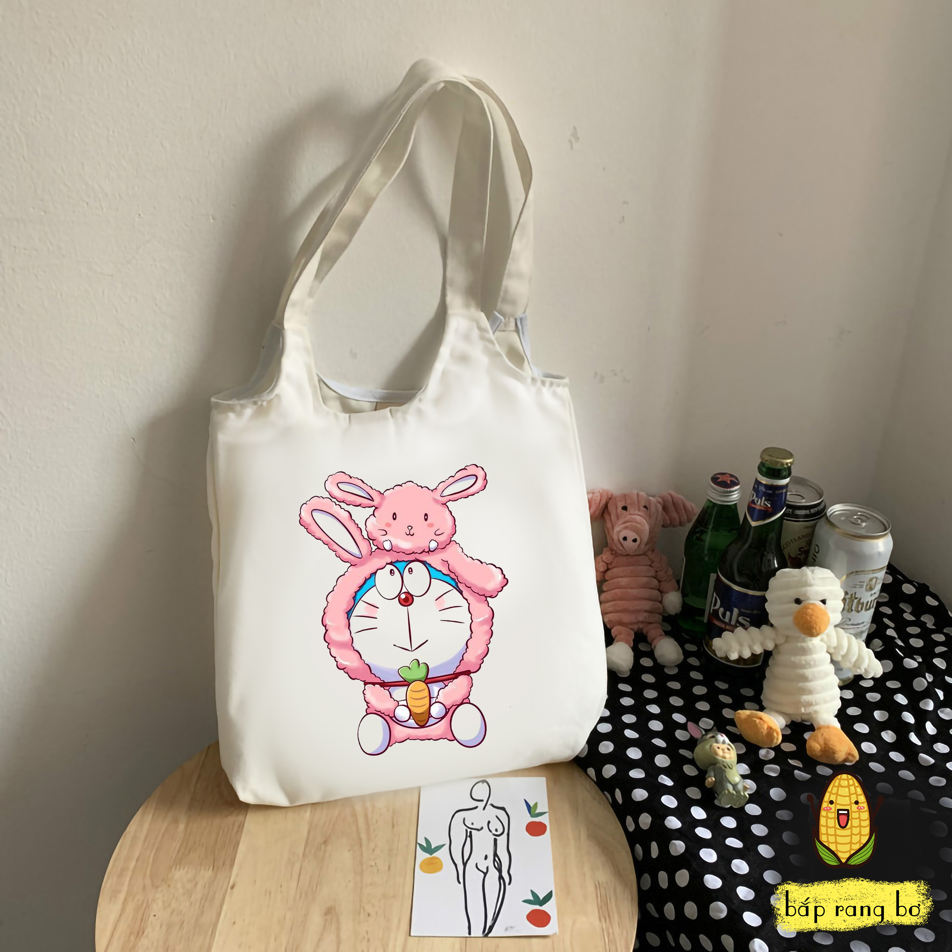 TÚI TOTE TRÒN DORAEMON P2 [CÓ KHÓA + TÚI CON] - VẢI CANVAS