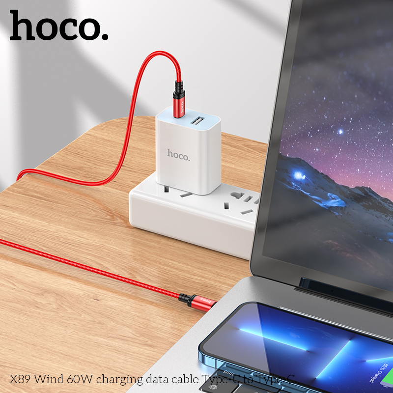 Cáp sạc dây dù Hoco X89 TypeC to TypeC 60W / TypeC to Lightning 20W dài 1M (Đen) - Nhất Tín Computer