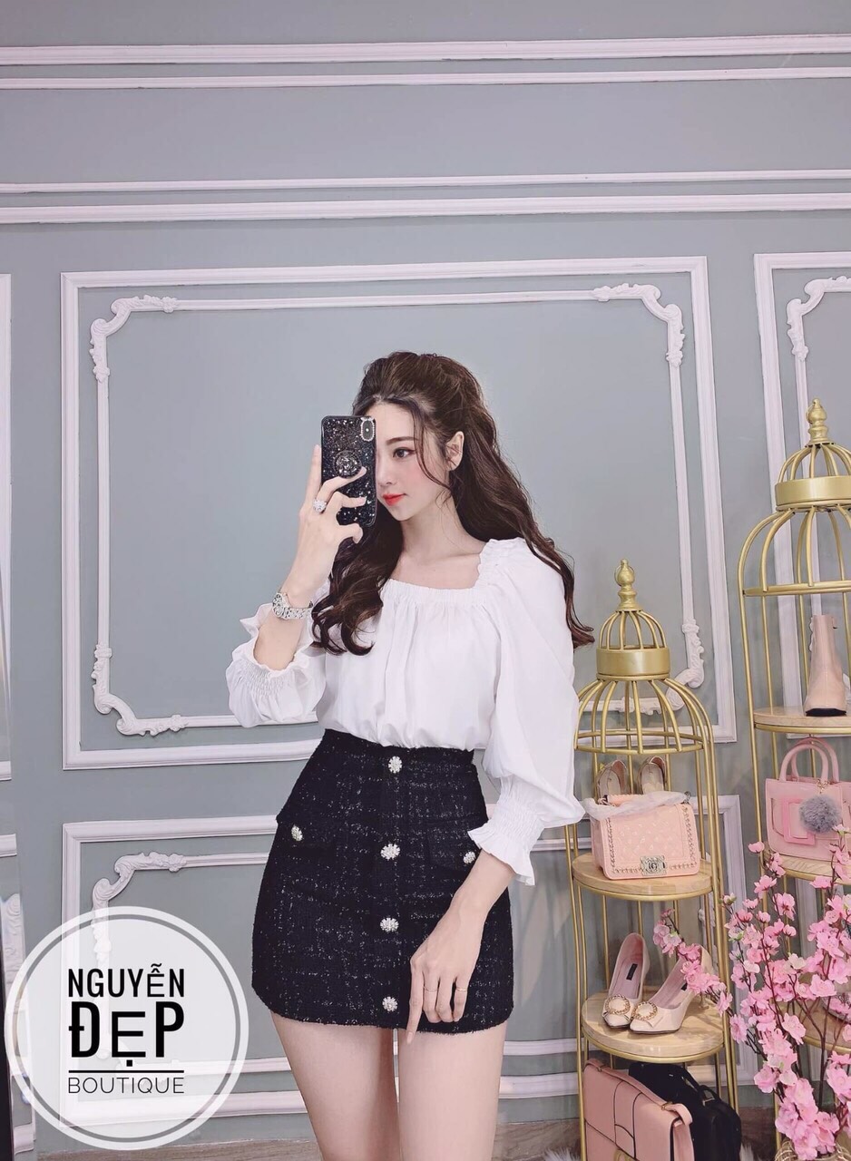 [HCM]ÁO KIỂU CỔ VUÔNG TAY TÚM KS