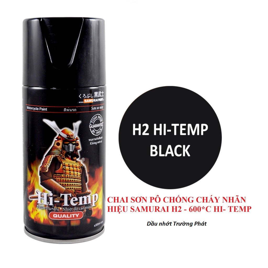 Sơn chịu nhiệt Samurai H2 màu đen mờ sơn pô chống cháy H2 Temp chai 300ml