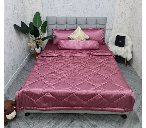Bộ 5 món 4 món Chăn ga phi lụa Thái Tuấn cao cấp loại 1 - Mã màu phi lụa Hồng Ruốc