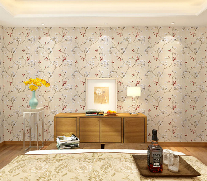 [HCM]Cuộn giấy dán tường phòng ngủ 20m x 0.45m nhành mai hồng keo sẵn bóc dán a149a (mới)