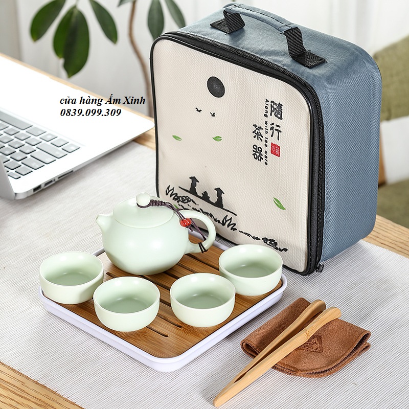Bộ ấm chén sứ pha trà du lịch