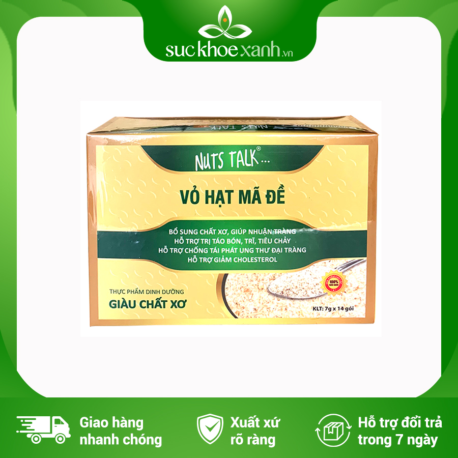 Vỏ Hạt Mã đề Psyllium - Nhập khẩu Ấn Độ chính hãng hỗ trợ giảm táo bón (Hộp 14 Gói x 7g)