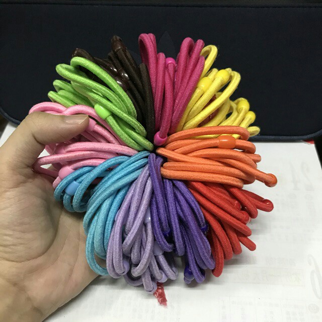 SET 5 DÂY CỘT TÓC ĐEN, NHIỀU MÀU NÚT TRÒN