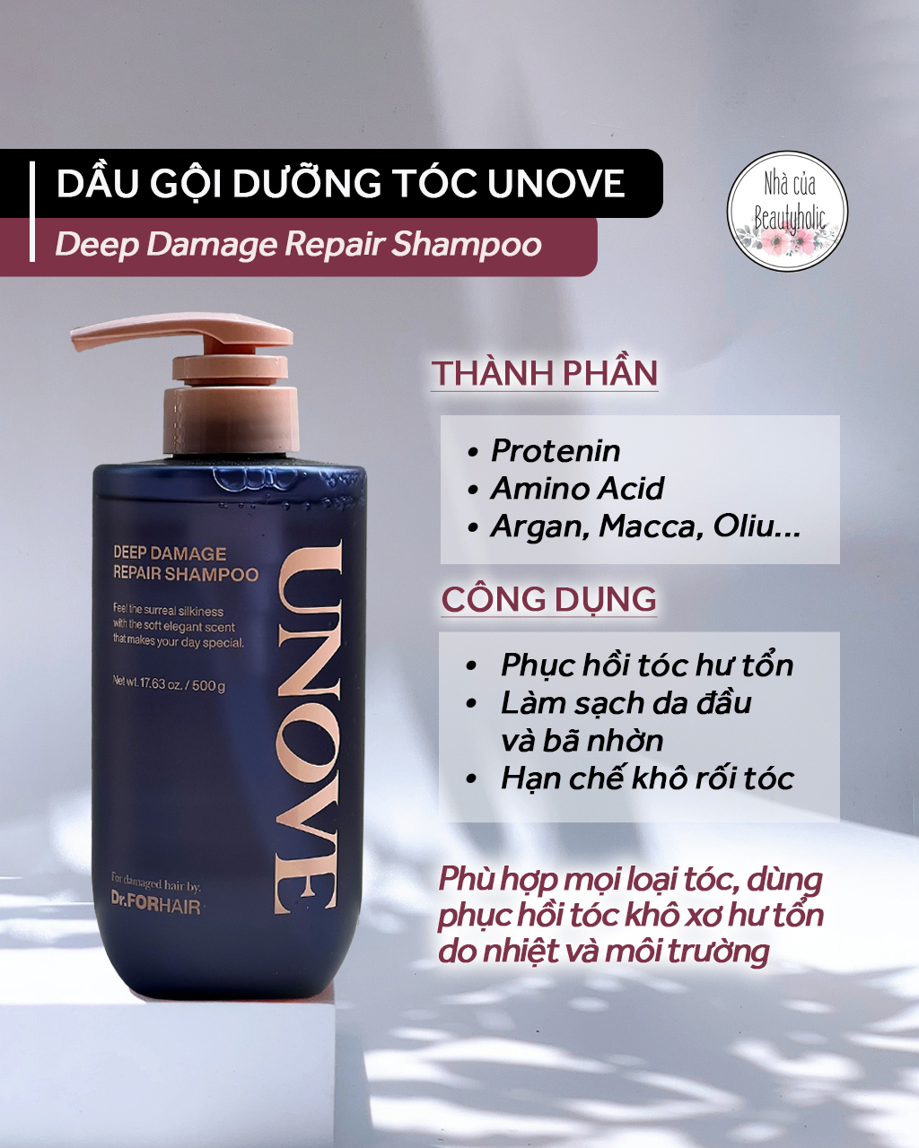 Dầu gội chăm sóc tóc hư tổn unove deep damage repair shampoo