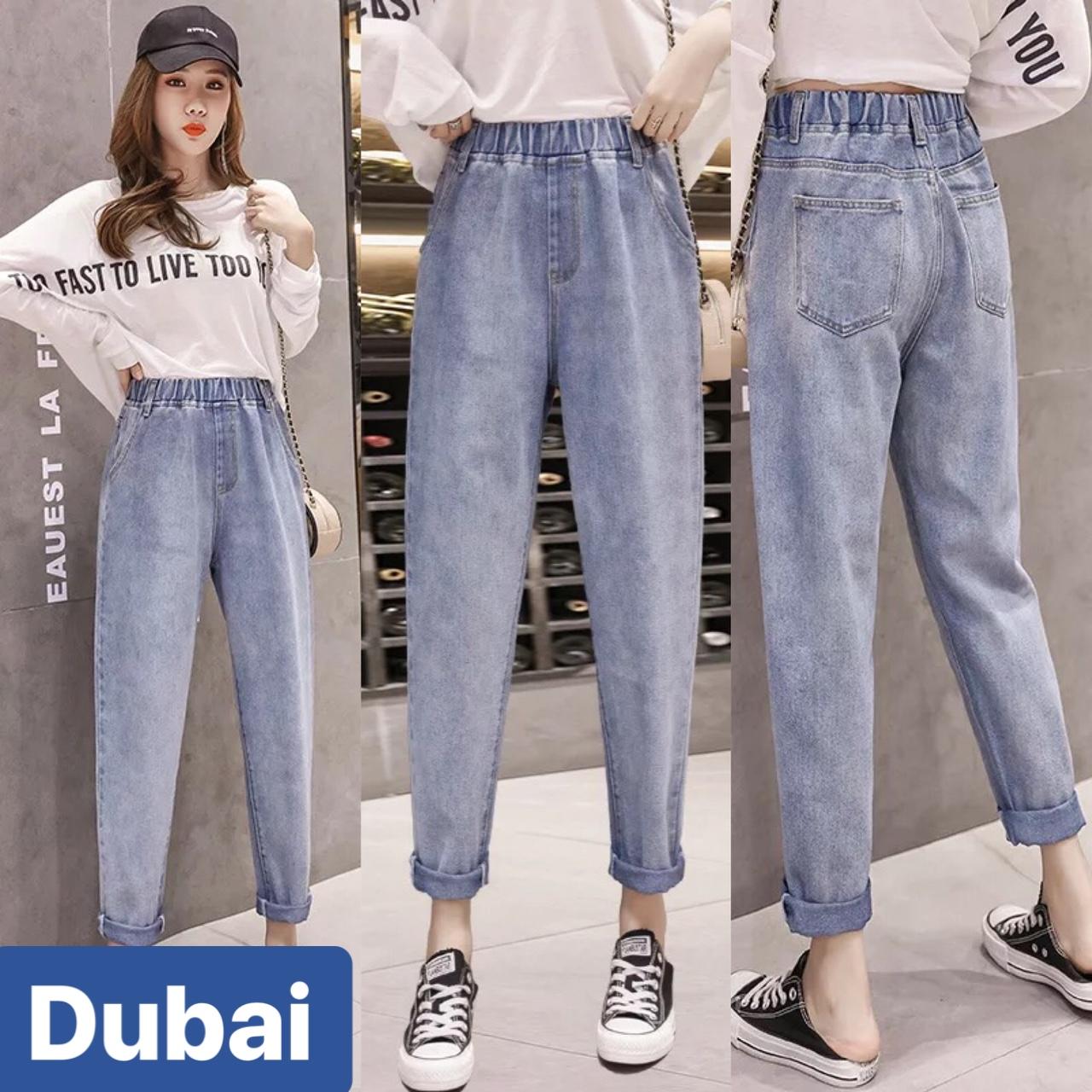 QUẦN BAGGY JEAN NỮ CHẤT BÒ XANH LƯNG THUN LƯNG CẠP CHUN CAO NÂNG MÔNG NHẬT BẢN OSAKA DB-330 CAO CẤP - DUBAI FASHION