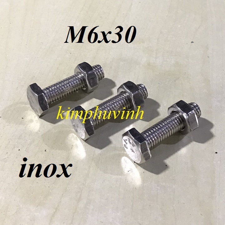 10 bộ - m6x30mm bulong inox - bulon inox 6li - ốc inox 6li