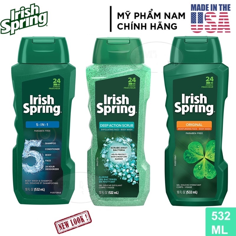 Sữa Tắm Irish Spring 532ml Original | Deep Action Scrub | 5in1