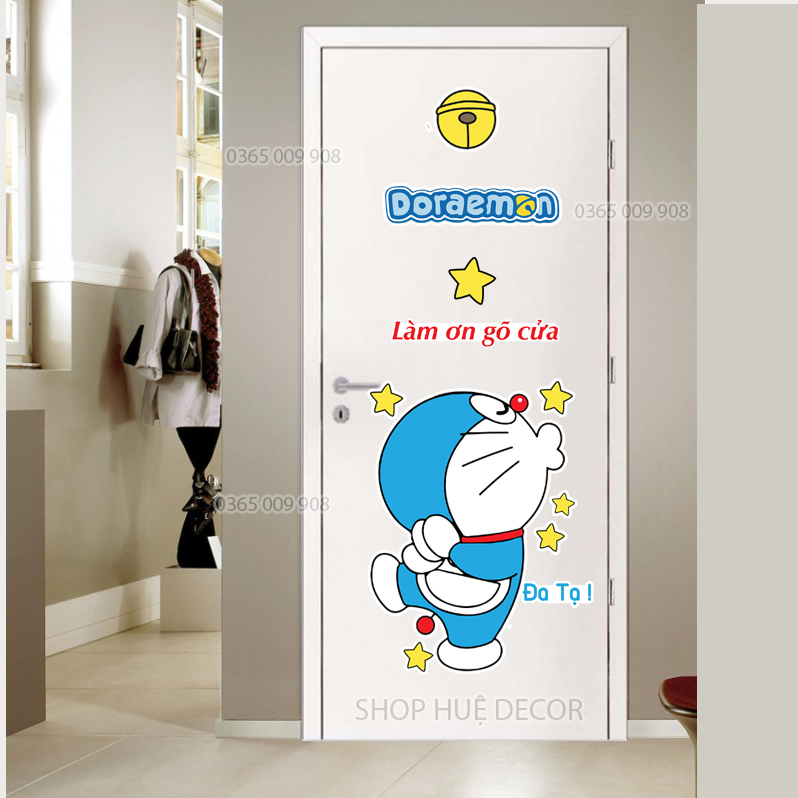 Decal Doraemon trang trí cửa phòng hue decor chất liệu nhựa PVC lột ra ko dính keo, tái sử dụng được nhiều lần, dùng dán cửa phòng, dán tường, nhận thiết kế theo yêu cầu