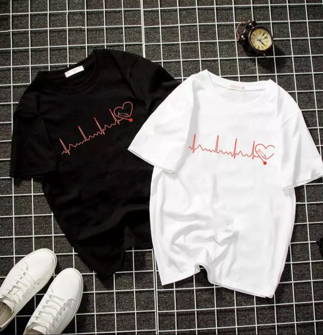 [HCM]Áo thun nữ form rộng Hàn Quốc in hình Nhịp Đập Con Tim dễ thương vải dày mịn mát