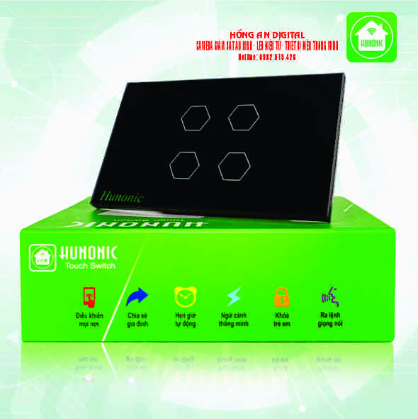 Công Tắc Wifi Hunonic 4 nút Màu Đen