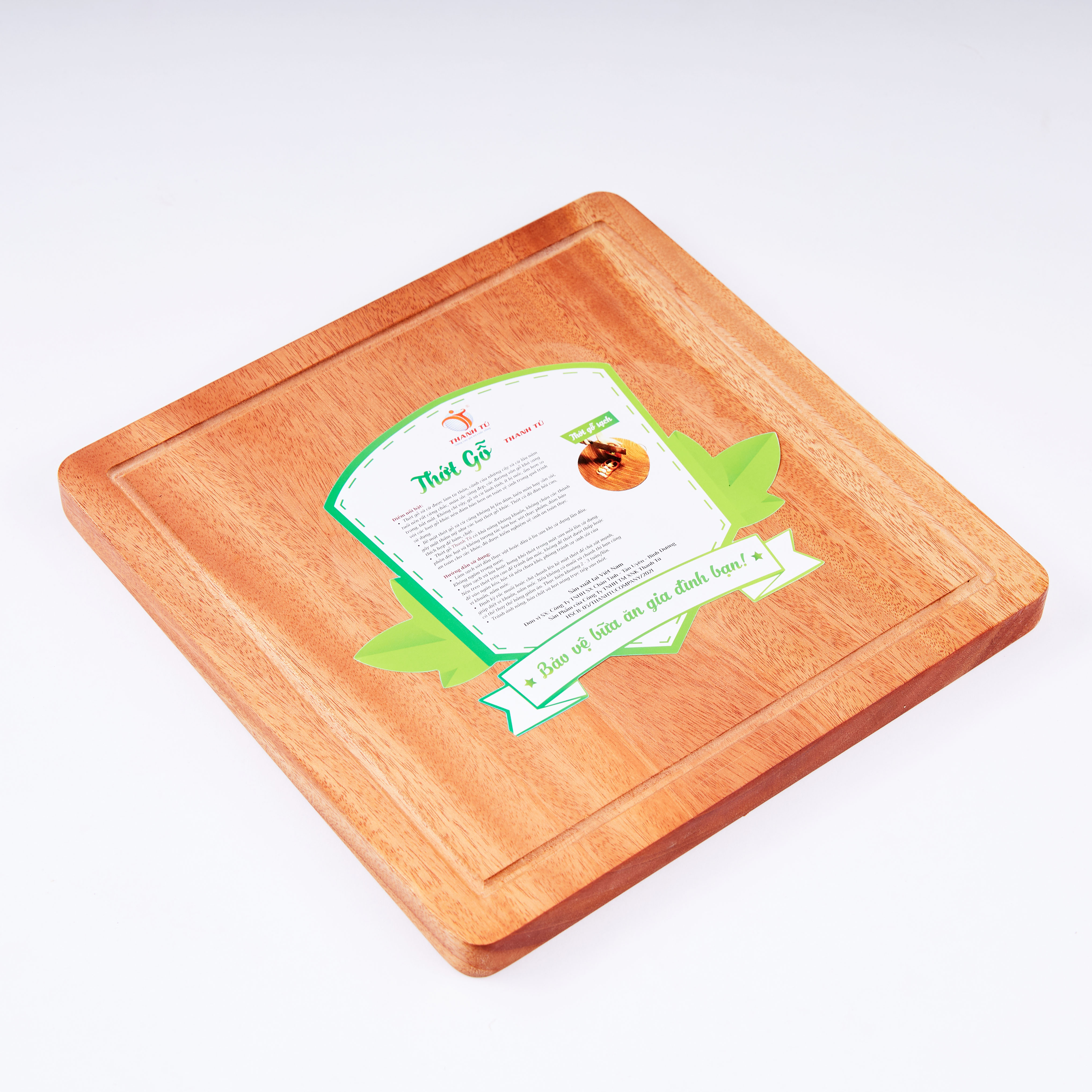 Thớt Vuông Décor Gỗ Xà Cừ Thanh Tú 24cm