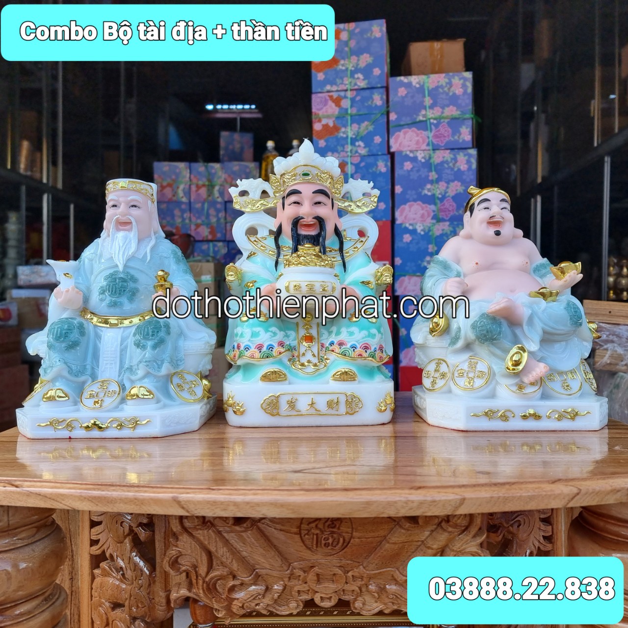 Combo thần tài ông địa 8in + thần tiền 10in màu xanh dương