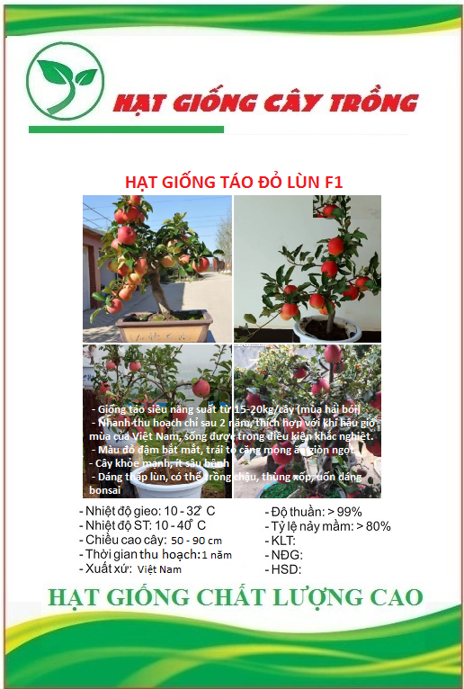 Hạt giống cây táo lùn đỏ - Gói 10 hạt