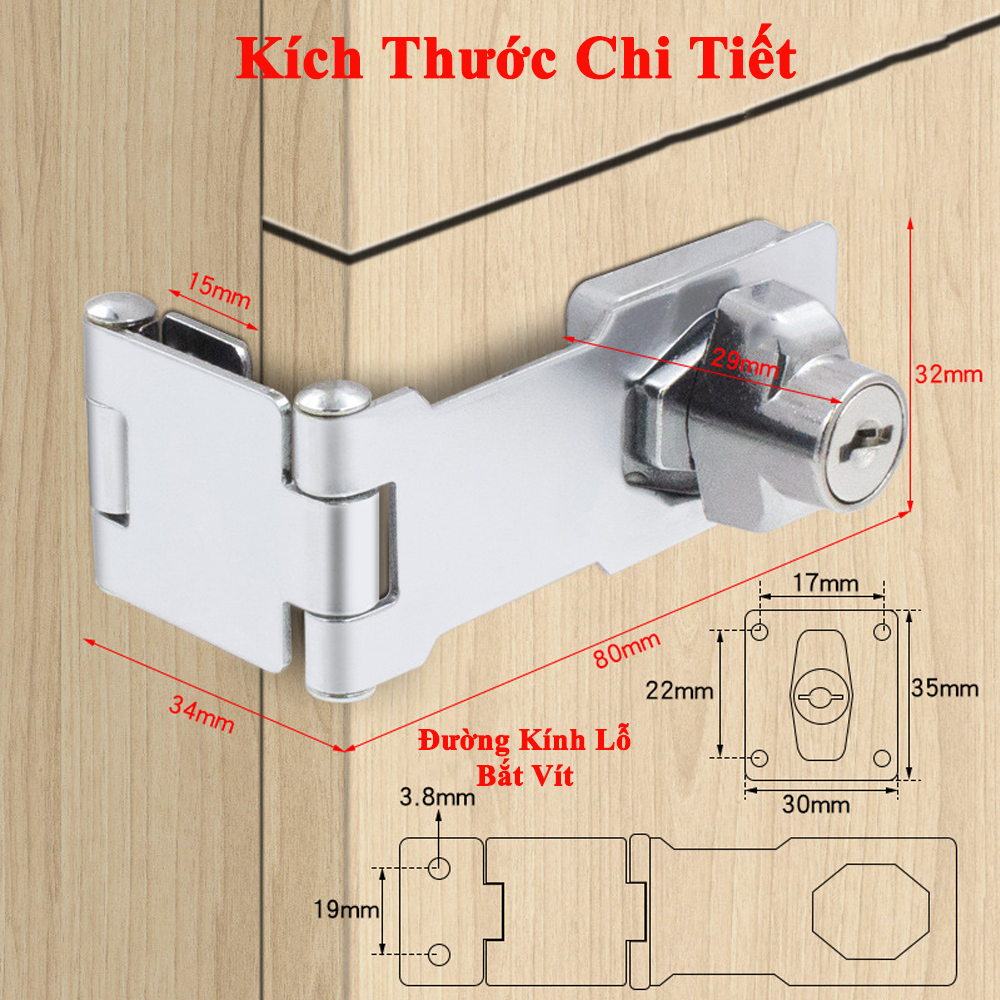 Chốt khóa cửa tủ ngăn kéo hộc bàn kệ đồ kunbe kèm khóa an toàn chắc chắn
