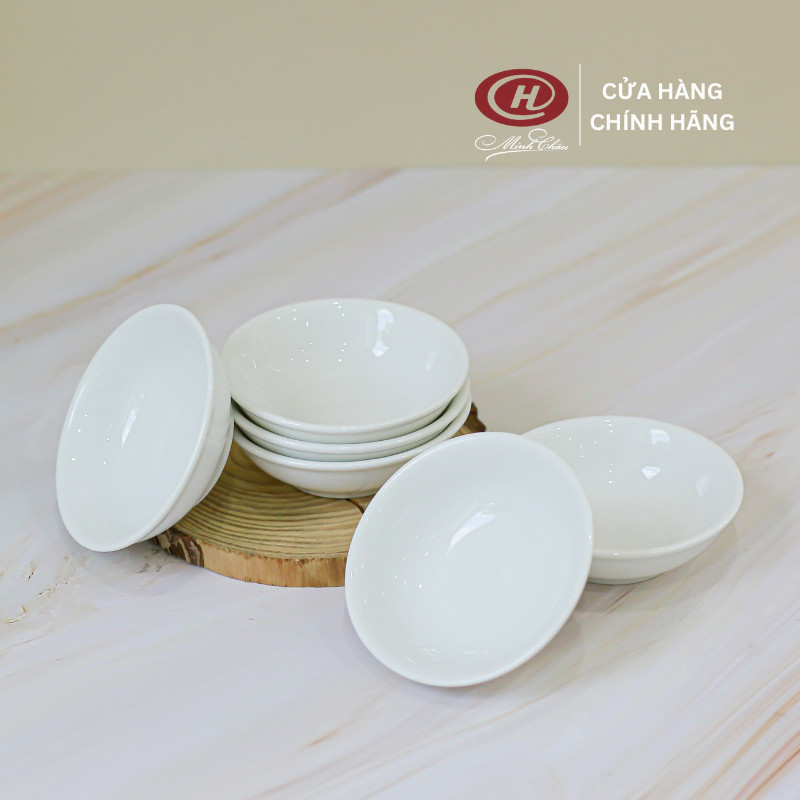 Bộ 6 Đĩa Chấm Trắng Trơn 8cm - Sứ Minh Châu