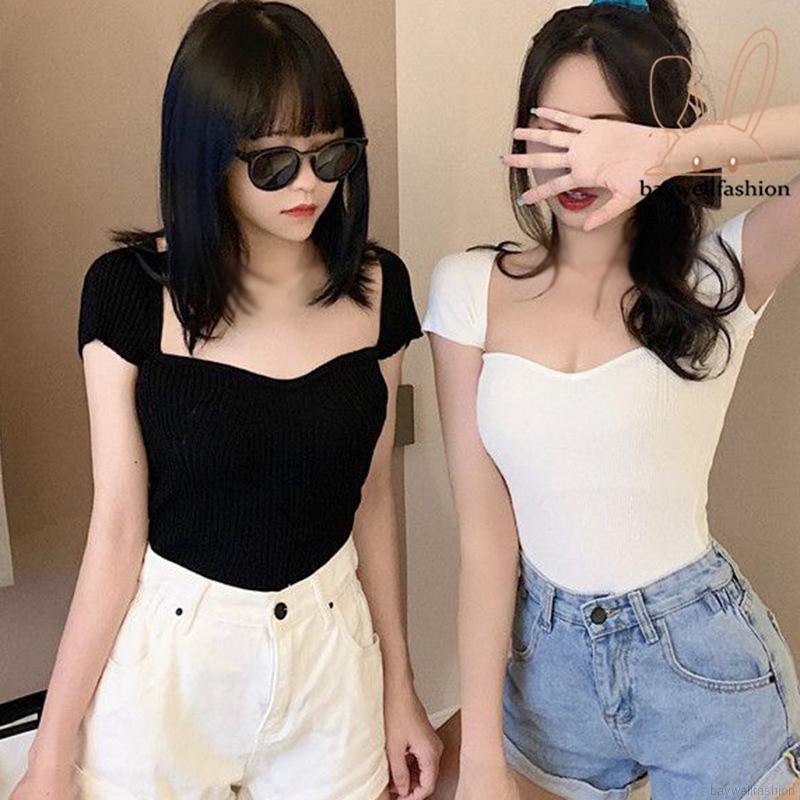 Áo thun cúp ngực cổ vuông chất thun co dãn form ôm body