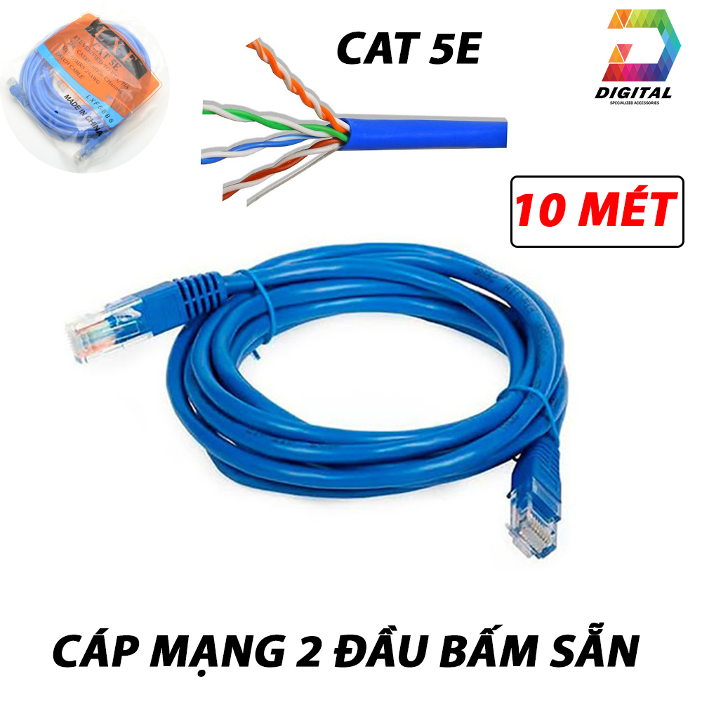 Cáp Mạng 2 Đầu Bấm Sẵn Tốc Độ CAT 5E LXF Dài 10M